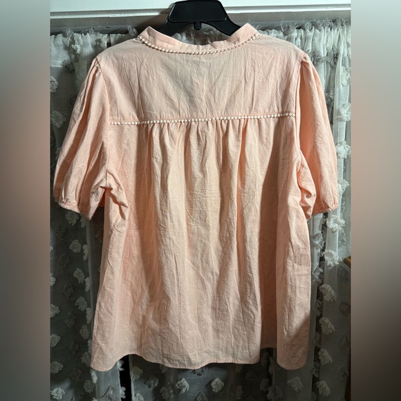 Chic Peach V-Neck 100% Blouse - Picture 6 of 6